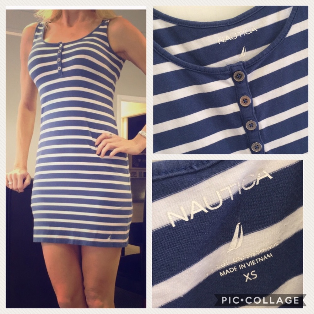 Nautica Sz XS Blue & white striped sporty dress